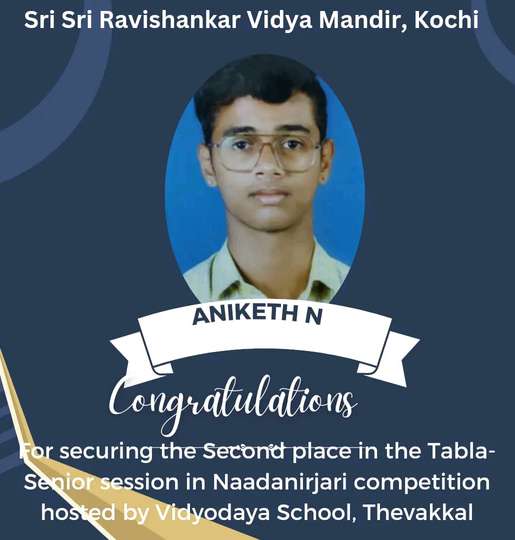 ANIKETH N SECURED SECOND PLACE IN TABLA IN NAADANIRJARI 