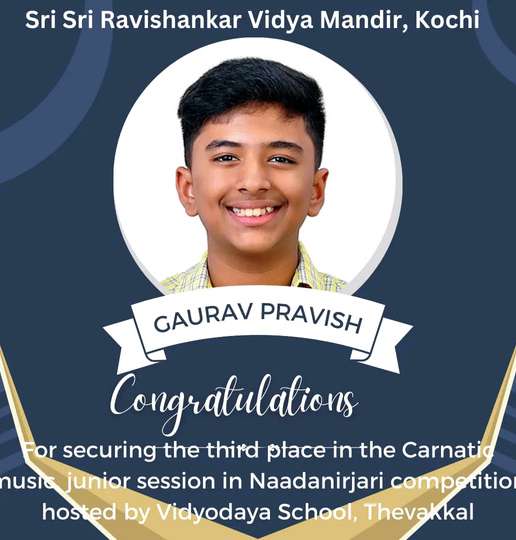 GAURAV PRAVISH SECURED THIRD PLACE IN CARNATIC MUSIC IN NAADANIRJARI